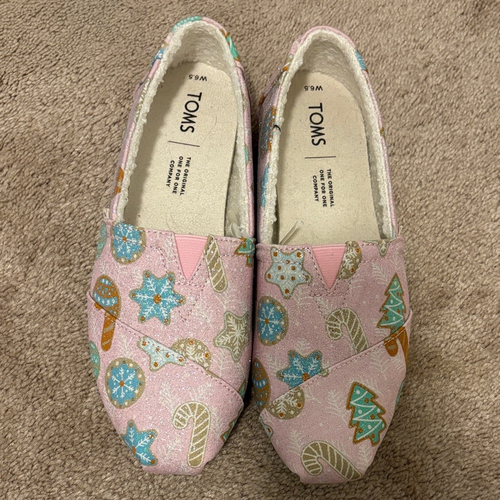 TOMS Pink Festive Patterned Slip-Ons